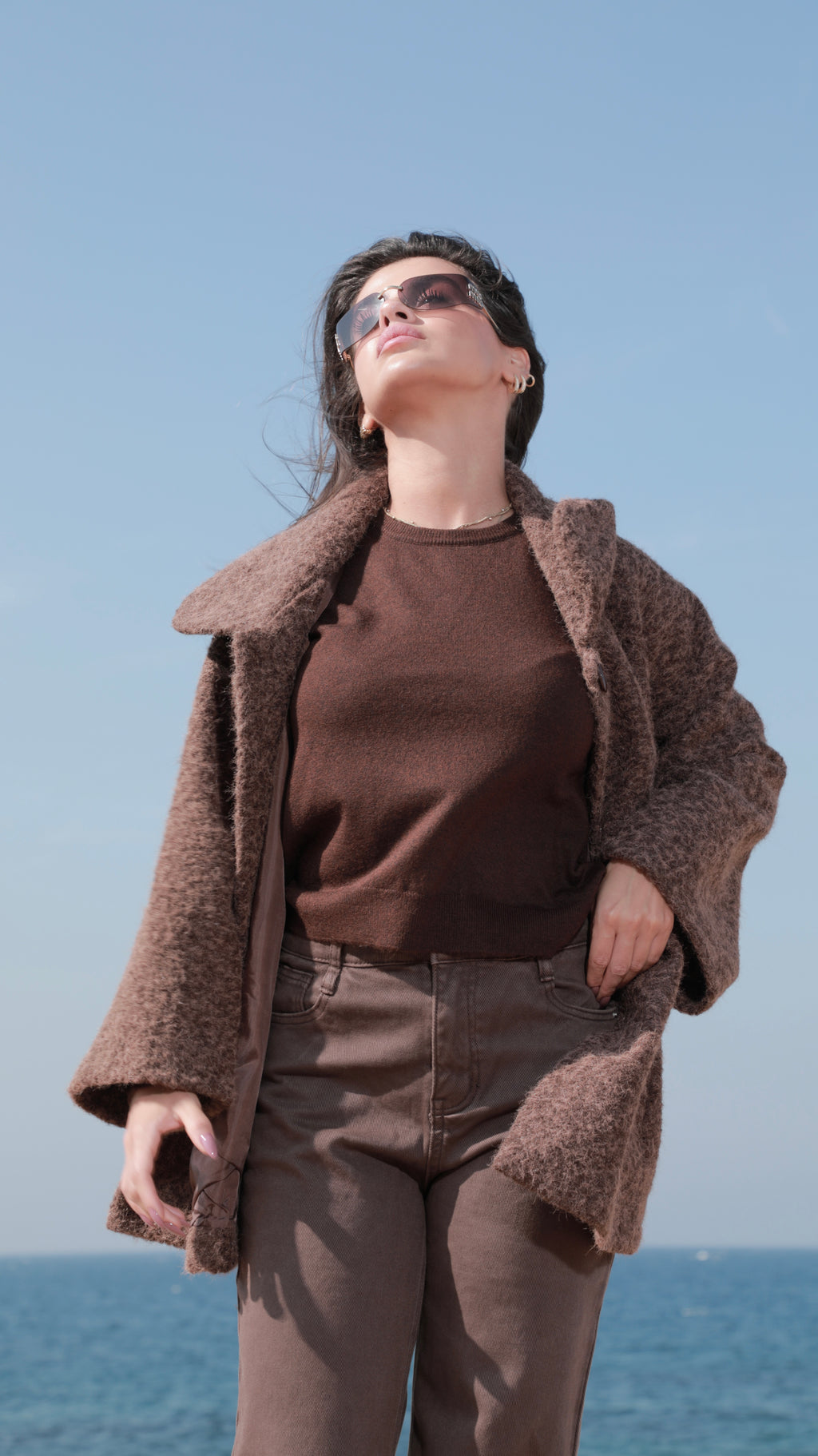 Mocha Wool Knit Long-Sleeve